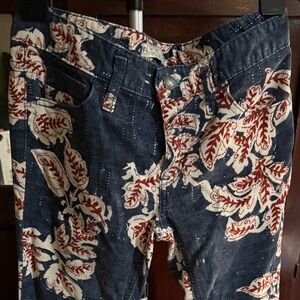 Free People Blue and Red Patterned Pants